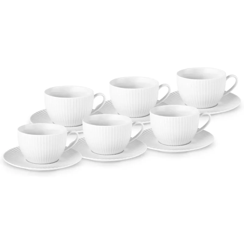 

Seashell Tea Cup Set for 6 Person - 12 Piece Cups with Saucers - White Porcelain Teacup - Ideal Drinking Set