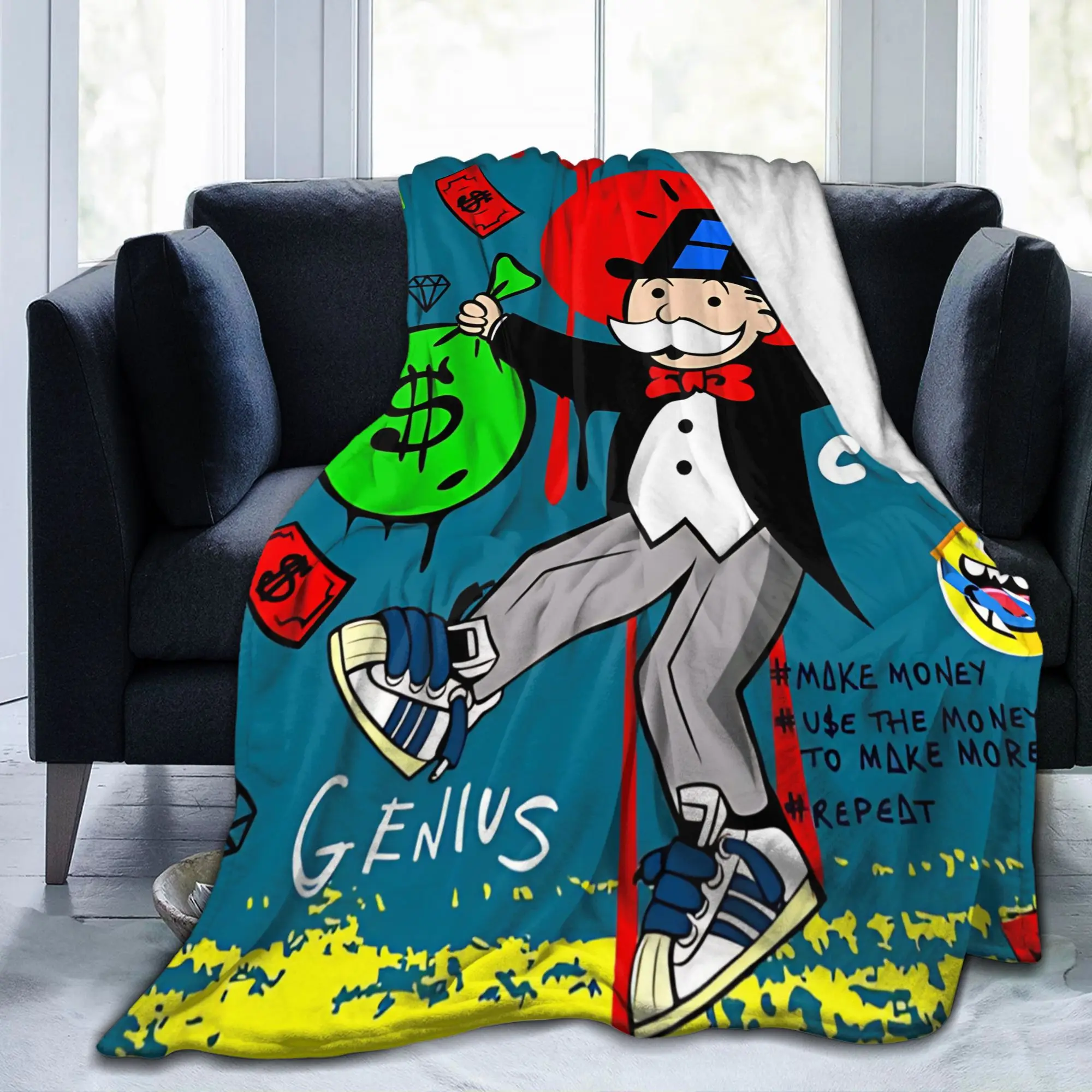 Monopolys  Money Dance  Knitted Blankets  Fuzzy Throw Blanket Summer Air Conditioning Decoration Soft Warm Bedsprea,
