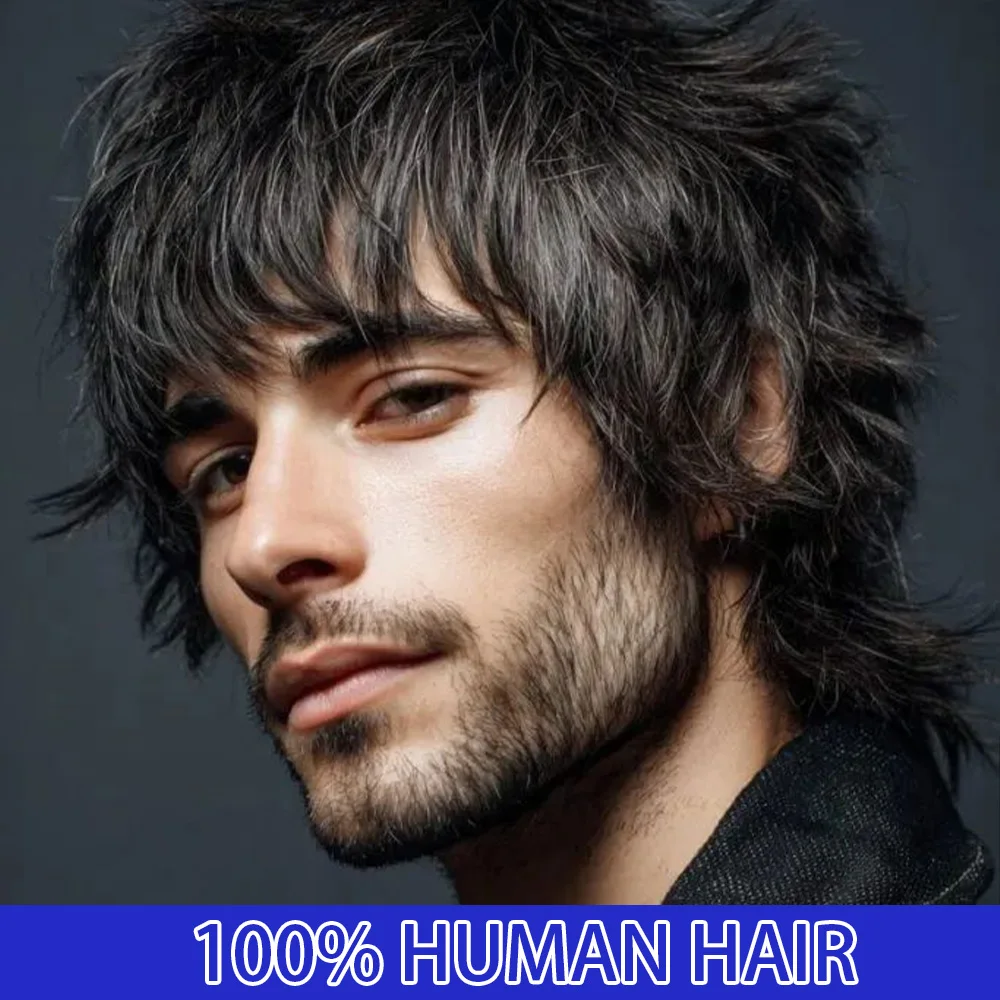 

Мужской парик из натуральных волос, прямой, 6 дюймов, с челкой, стрижка пикси, полностью машинной работы, многослойный, коричневый пикси-каре