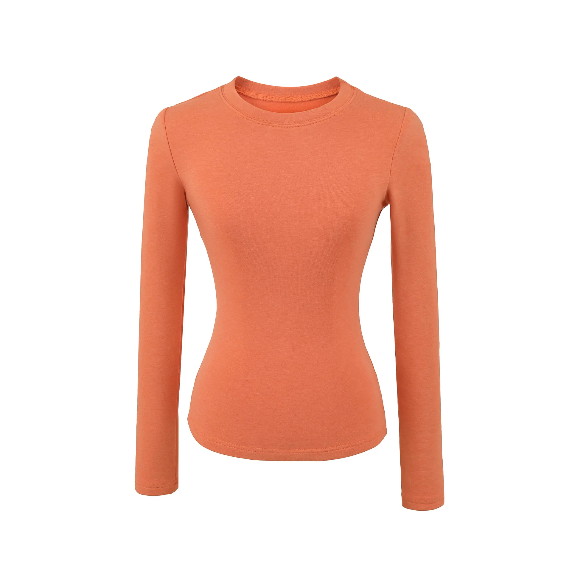 

New Fashion Casual Style Hot Girl Pure Desire Slim Fit Base Layer Warm Small Round Neck Long Sleeve Solid Color T-Shirt M4I9