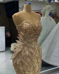 2024 Formal Long Glitter Beaded Sequins Mermaid Evening Dresses Fashion 3D Leaf Designs Celebrity Party Gowns for Women's