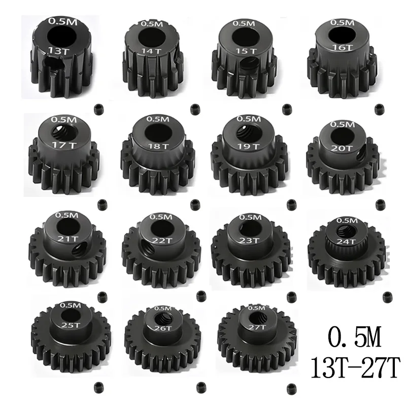 High Quality 13T-27T Material Harden M0.5 Hole 3.175mm Shaft Metal Pinion Motor Gear for RC Buggy Truggy Monster Truck