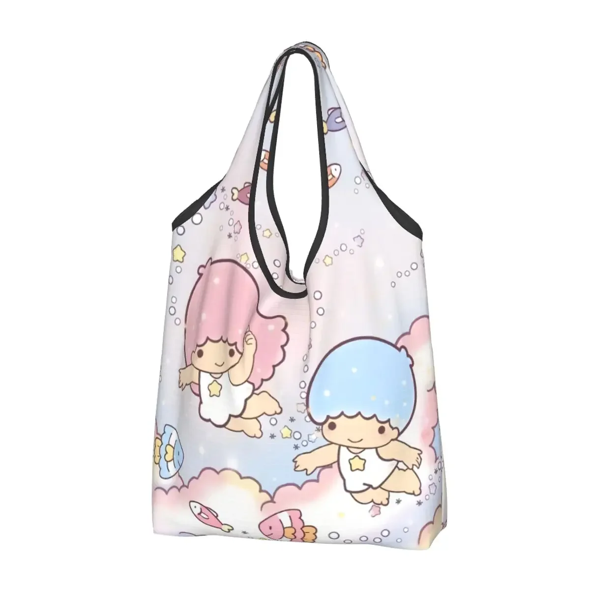 Custom Cute Print Little Twin Stars Sanrio Cartoon Kiki Lala Tote Shopping Bag Portable Shoulder Shopper Handbag