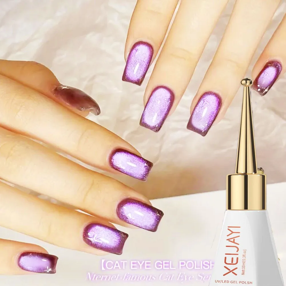 Esmalte de uñas en Gel de ojo de gato púrpura, 10ml, reflectante, ojo de gato, Gel magnético para uñas, Gel LED de remojo, esmalte de uñas semipermanente de larga duración