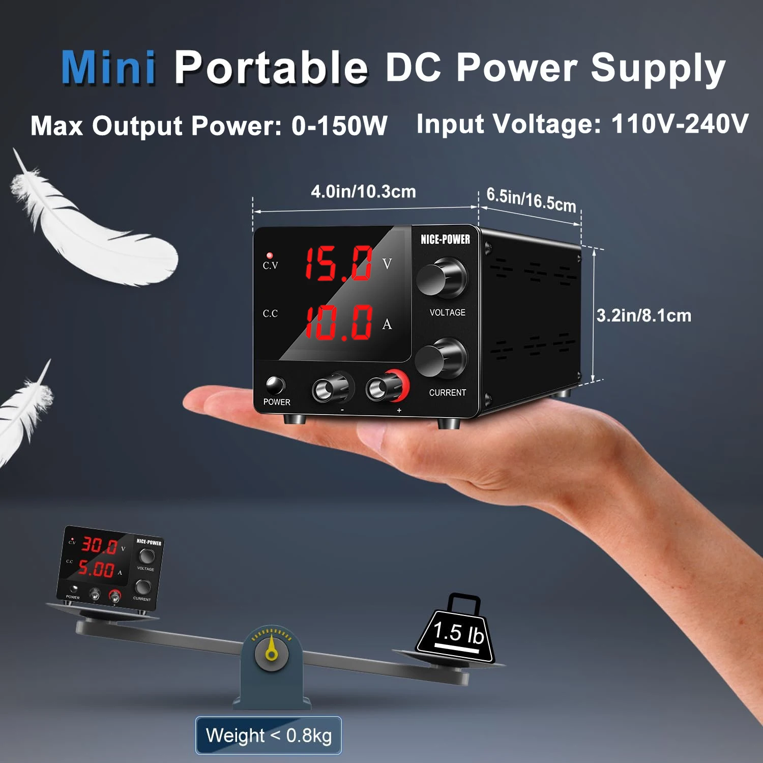 30V 5A 15V 10A DC Lab Power Supply Adjustable Switching Digital Bench Power Source 150W Voltage Regulator 100V-240V Encoder Knob