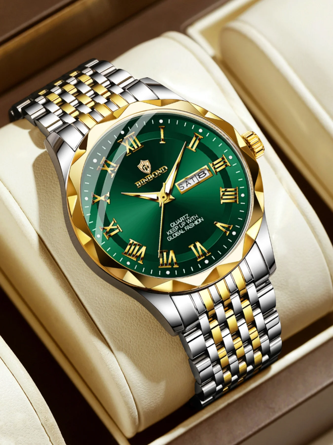 

Роскошные деловые мужские часы, водонепроницаемые светящиеся стрелки-указатели, дата, календарь, функциональные часы, кварцевые мужские часы из нержавеющей стали