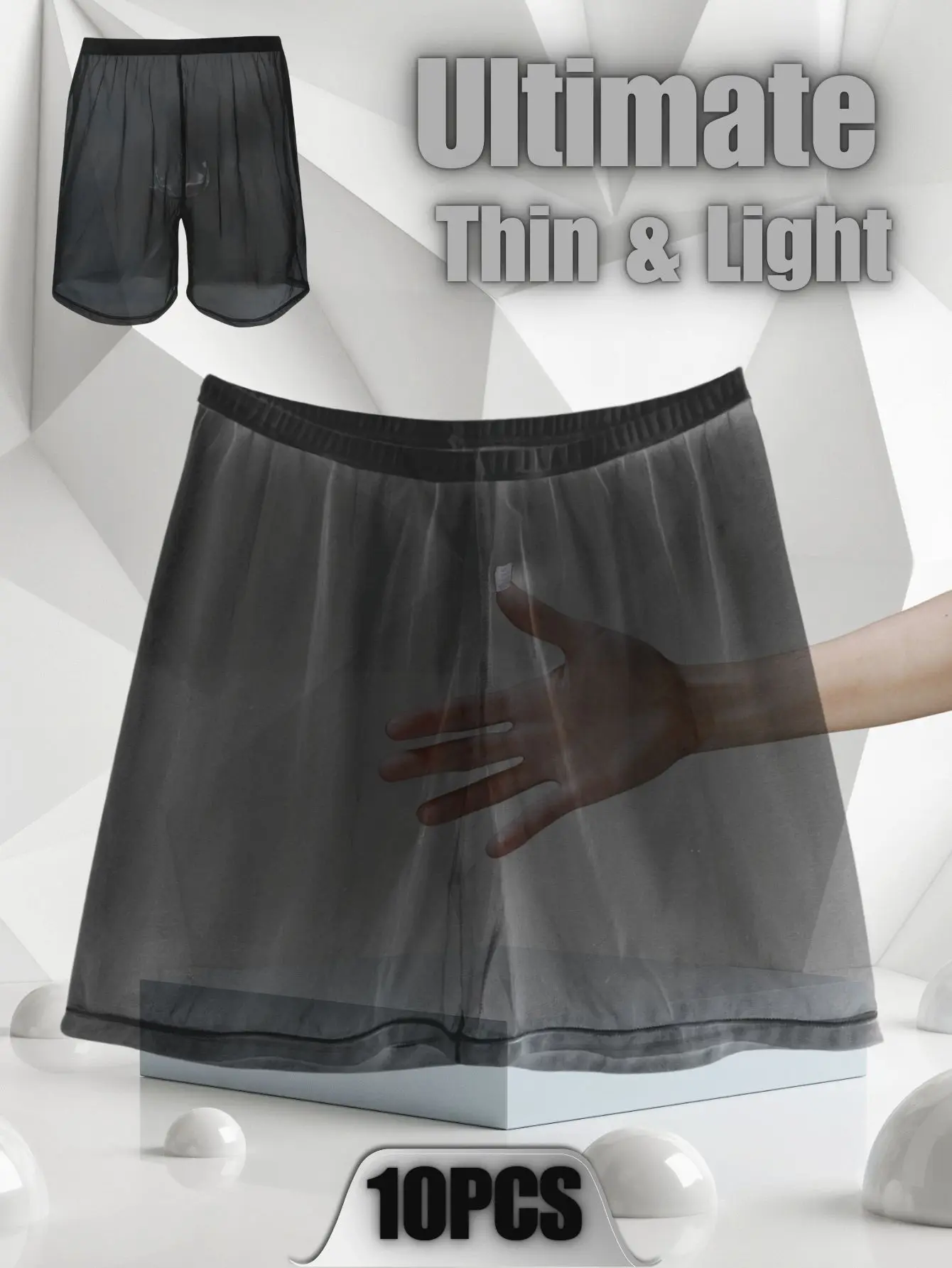 

10Pcs long men's sexy, simple, comfortable, fashionable, soft, breathable, semi transparent, home sports, loose fit boxing pants