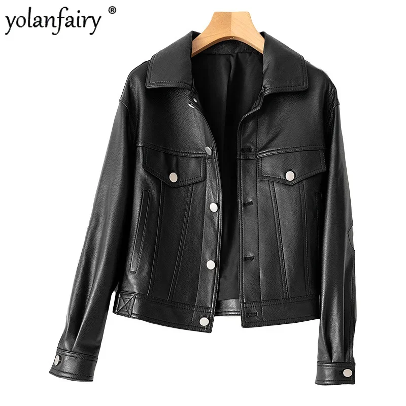 Genuine Leather Coat Women's Jacket 2023 Spring Autumn New Korean Short Natural Sheepskin Jackets for Women Chic Outwear FCY4828