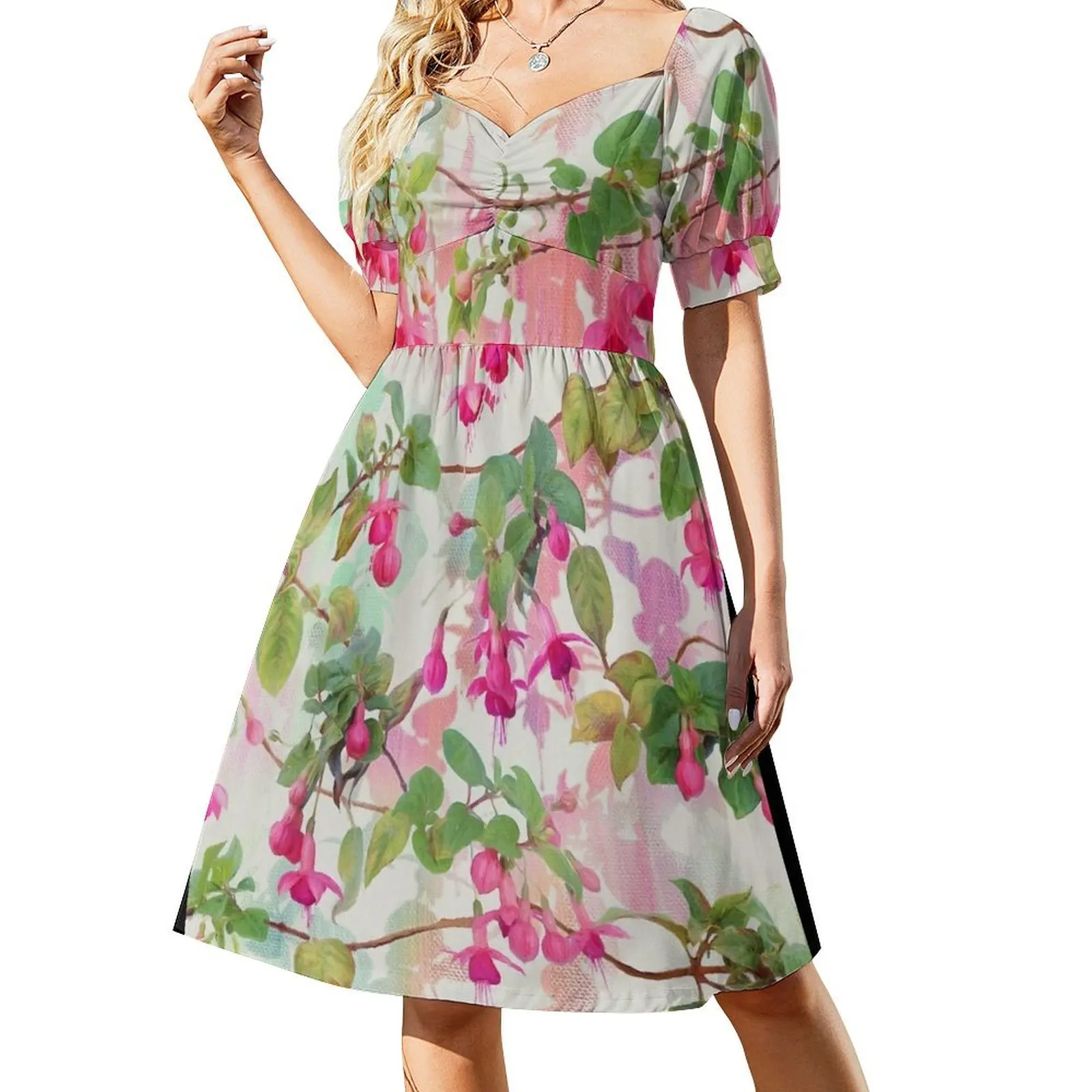 

Rainbow Fuchsia Floral Pattern Short Sleeved Dress clothes Dress