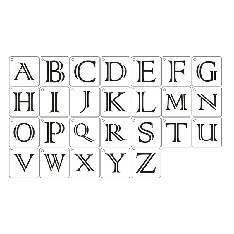 

26pcs/set Artisitic Alphabet Letters Drawing Template Bold Engligh Fonts Stencil Painting Early Education Embossing Scrapbook