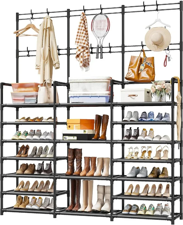 

Good 7-Tier 73.5'' H Metal Hall Tree with 12 Hooks,Coat and Shoe Rack for Entryway, Freestanding Coat Rack with Shelffor Small S