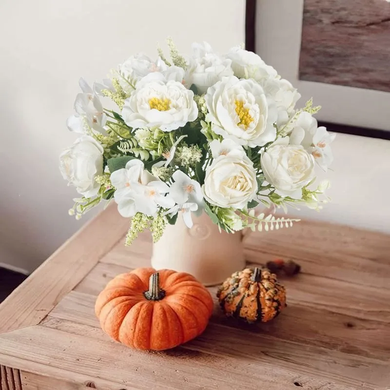 Künstliche Blumen, weiße Seiden-Hortensien, Pfingstrosen, Hochzeits-Party-Bundle, Festival, Heim, Zimmer, Tisch, Vase, Dekoration, Outdoor, Hof, DIY-Geschenk – Detail 5