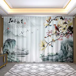 2pcs Landscape Semi-blackout Custom Curtain for Living Room Bedroom Floor Window 2024 New Modern Chinese Style Zen Large Size