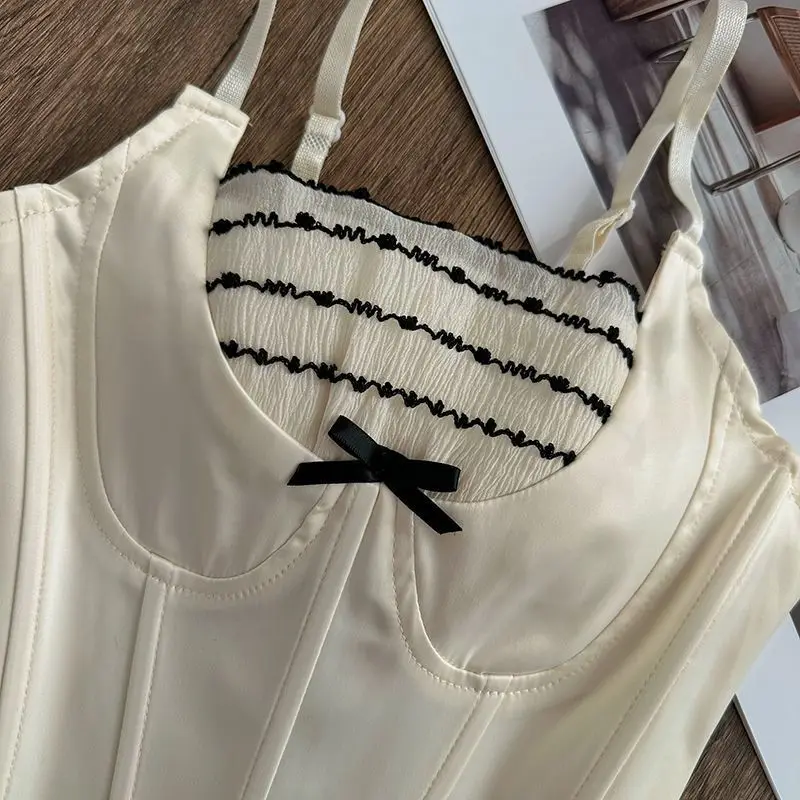 Premium Lace Bow Suspender Fishbone Bust Female Slim Design Strap Vest Sweet