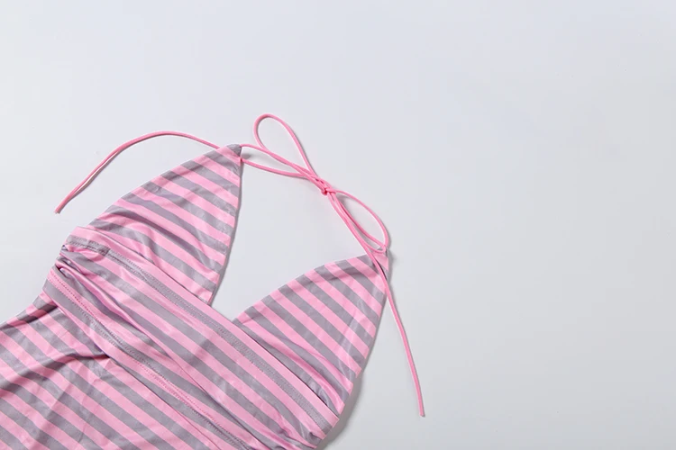 Nibber Sexy Neckholder-Kleid mit tiefem Ausschnitt, gestreift, rückenfrei, für Damen, Bandagen, Patchwork, Band, ärmellos, Trend, Party, Club, figurbetont – Detail 7