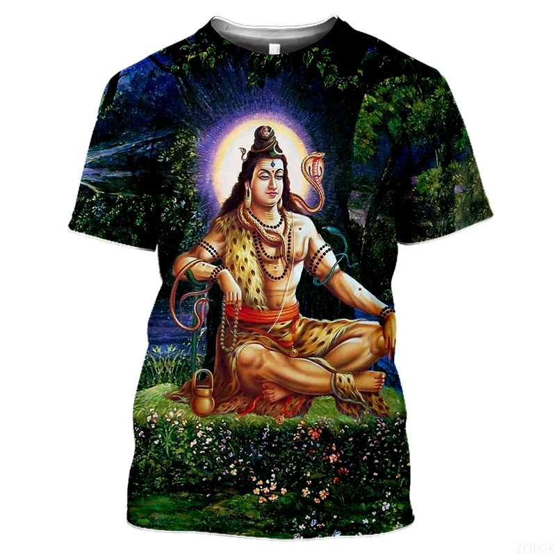 تي شيرت صيفي أنيق للآلهة الهندية جرافيك تي شيرت رجالي جديد غير رسمي كبير الحجم مطبوع برقبة دائرية وأكمام قصيرة تي شيرت علوي