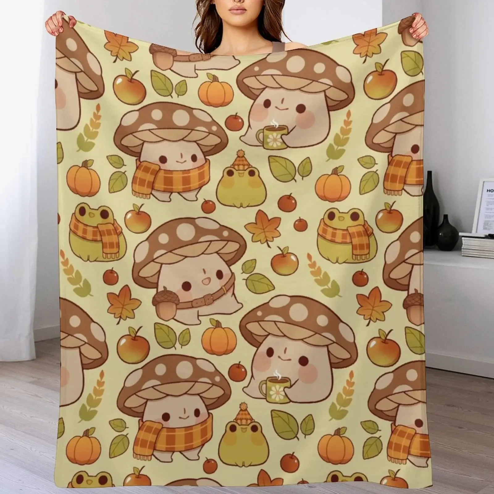 

Cute mushroom and froggie fall Throw Blanket Portable Lightweight Blanket for Travel Camping