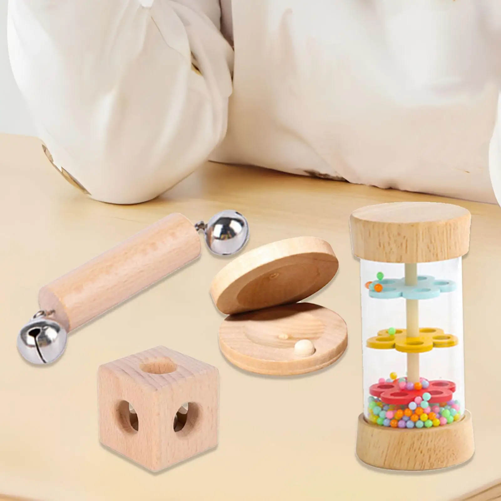 Portable Wood Music Set para crianças, 4x, Hand Bell, Development Sensory Skills Toy, Educação pré-escolar para meninos e meninas, presentes para crianças