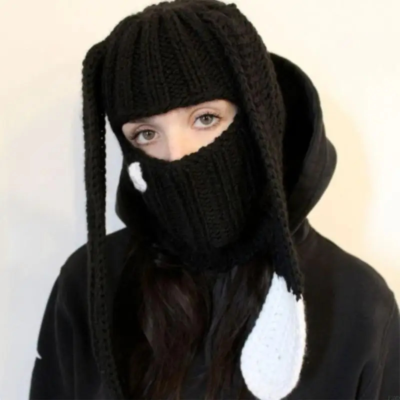 

Lady Warm Hat Large Bunny Ear Hat Balaclava Caps Women Clothing Accessories F3MD