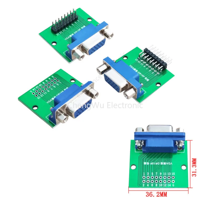 1pcs DB15 HDR15 DR15 To Dip 2.54mm Interface Test Board Blue VGA Female Socket Adapter Conversion Board