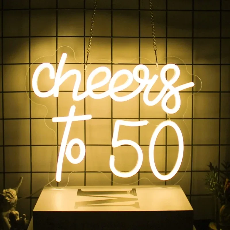 Cheers To 50 Neon Sign Happy 50th Birthday Neon Signs LED Light for Bedroom Birthday Wedding Party Wall Art Decor Signs