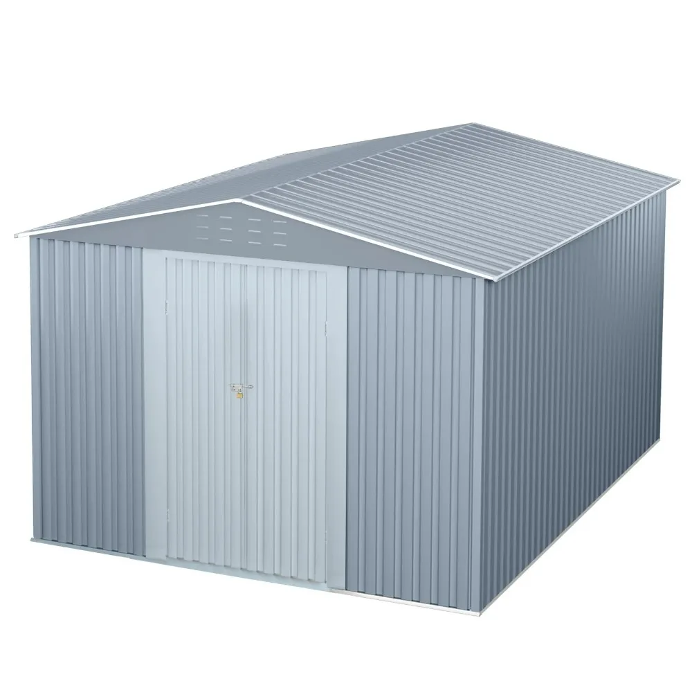 Large Metal Storage Shed Lockable Double Doors Waterproof for Backyard