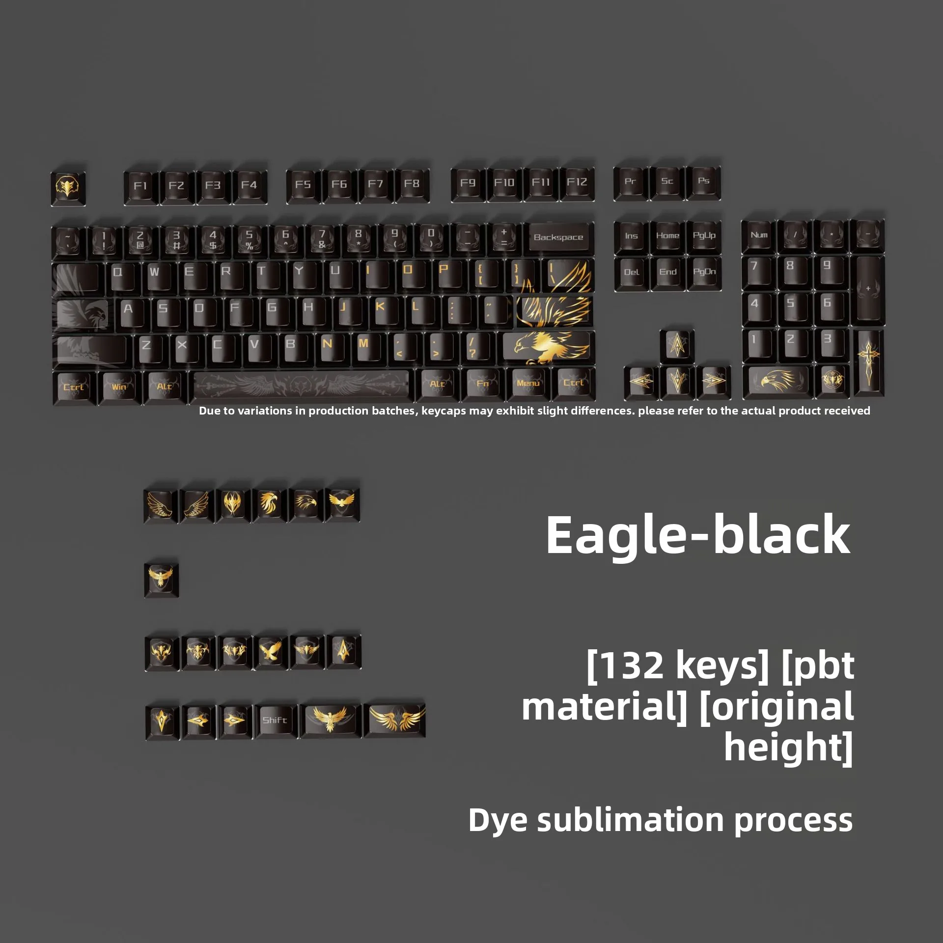 5-Sided Dye-Sublimation Eagle Series Black 132 Keys Mini Full Set Custom DIY Mechanical Keyboard Keycaps