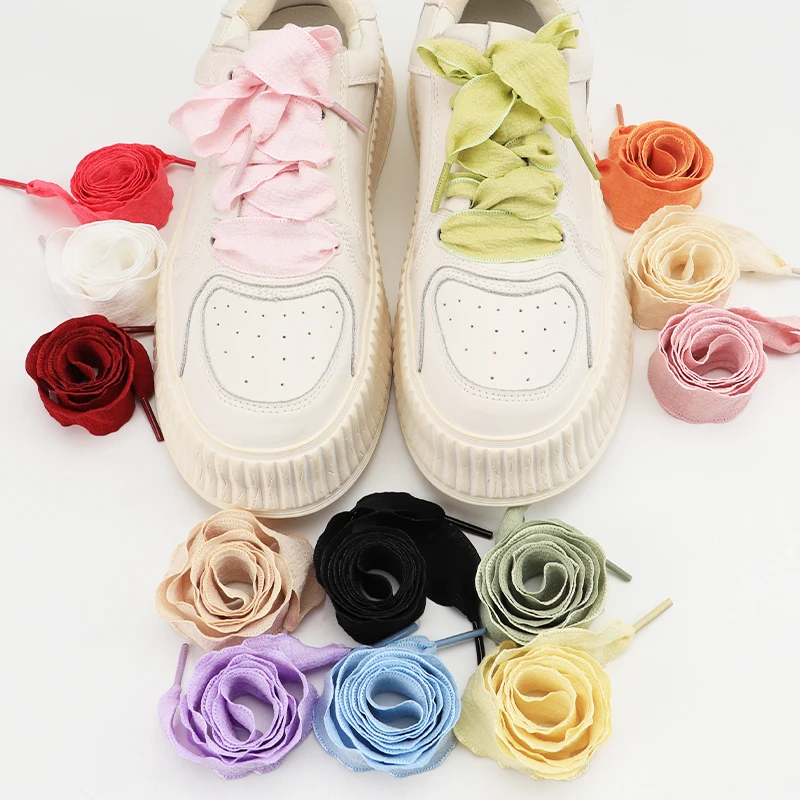 Flat Silk 2.5CM Width Shoelaces for Sneaker Colorful Fishtail Pleated Shoelace Ruffled Single-layer Shoe Laces Shoes Accessories