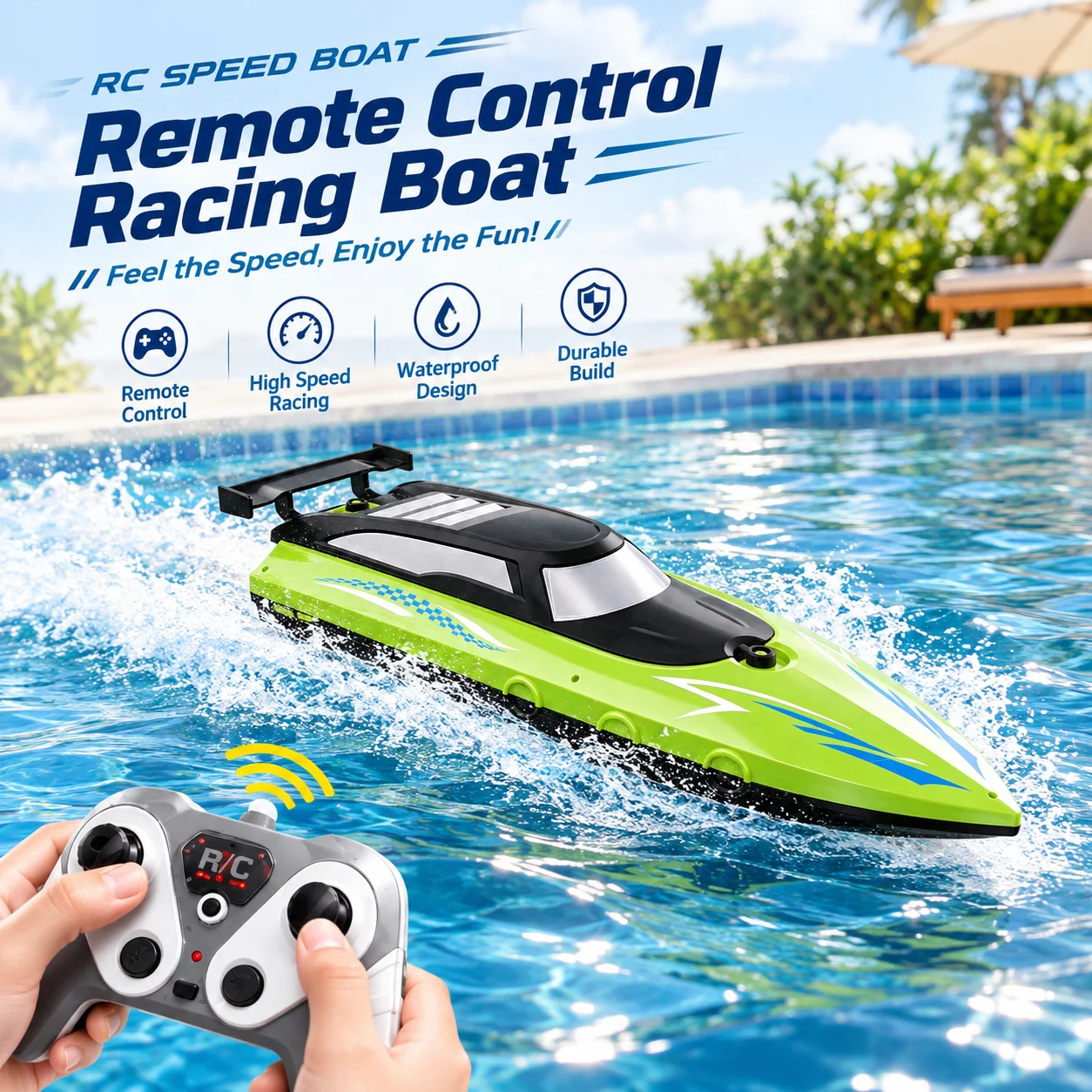2.4G RC Yacht Model Toy, Waterproof Rechargeable Speedboat for Pool & Outdoor Play, Electric Gift for Boys
