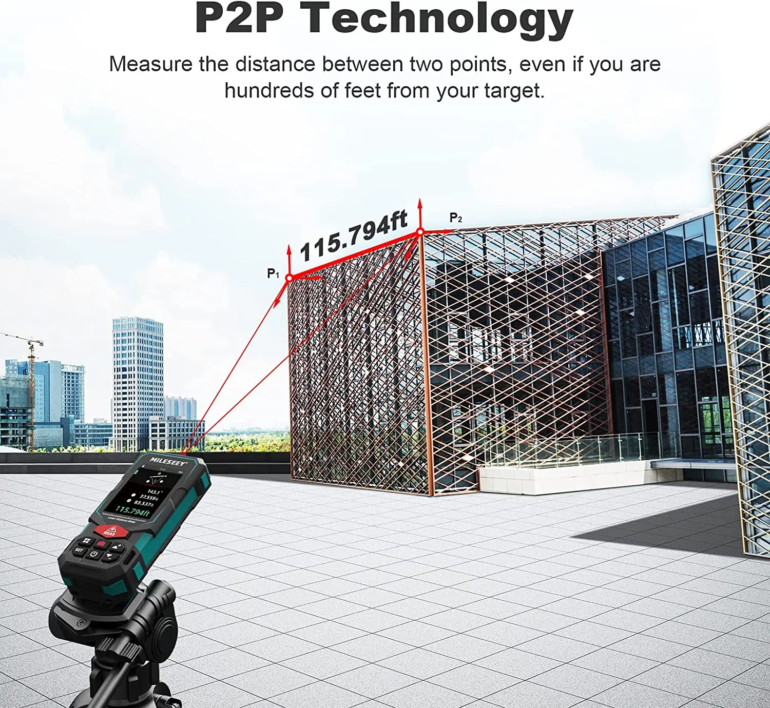 Imagem -03 - Medidor de Distância a Laser Recarregável Multifuncional Ferramentas de Medição P2p Bluetooth ao ar Livre 100m 200m Mileseey-s7