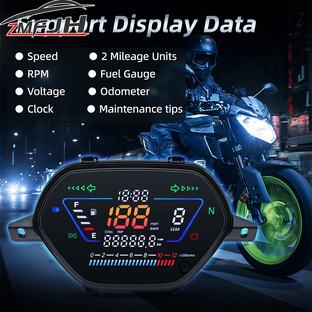 

Motorcycle Digital LCD Speedometer RPM Mileage Fuel Level Gauge Voltage Clock Speed Meter Turn Signal For Honda Wave100 CD110