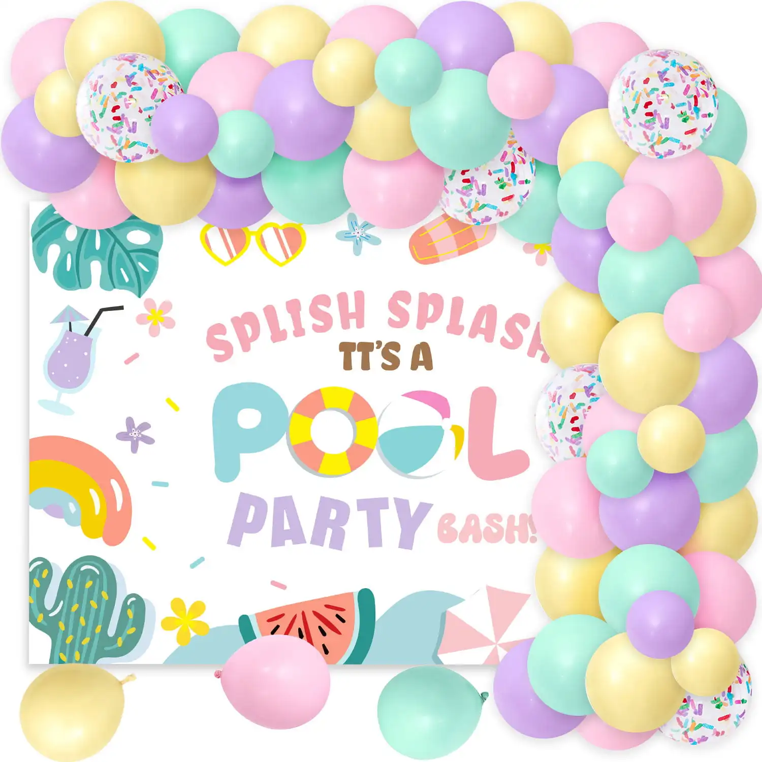 Pastel Pool Party Decorations Balloon Garland Splish Splash Pool Party Backdrop Girls Beach Pool Theme Birthday Party Decoration