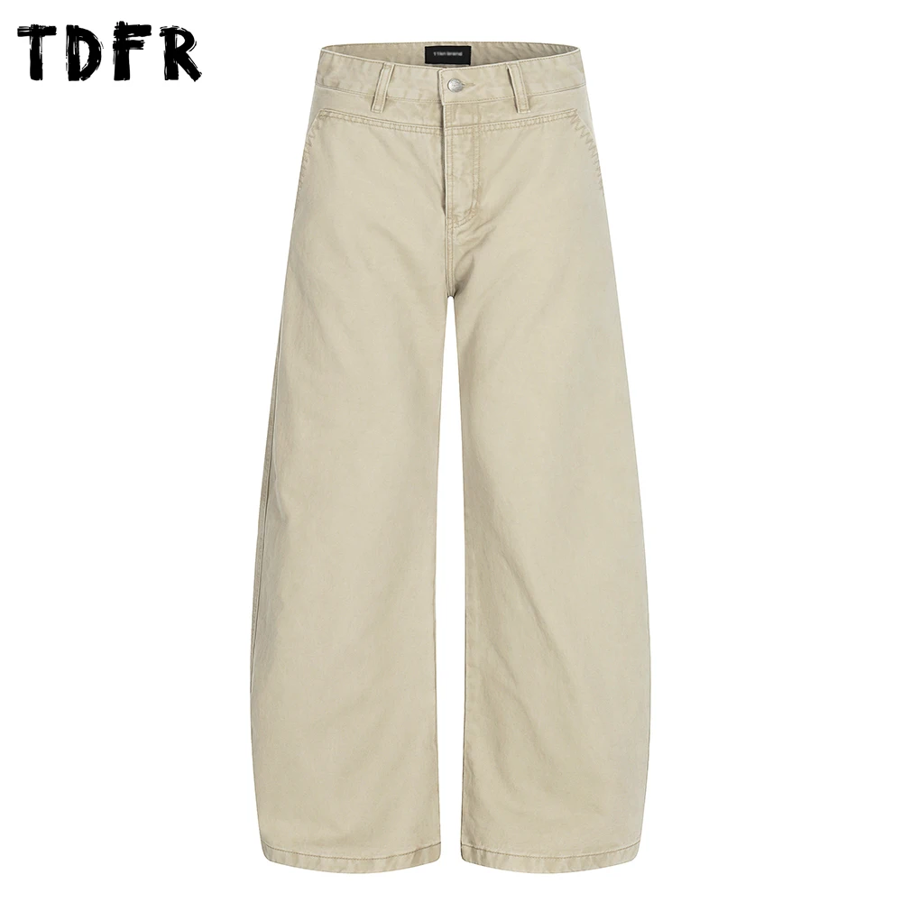 Pocket Banana Pants Mens Solid Color Retro Autumn Winter Casual Baggy Wide Leg Casual Trousers Man