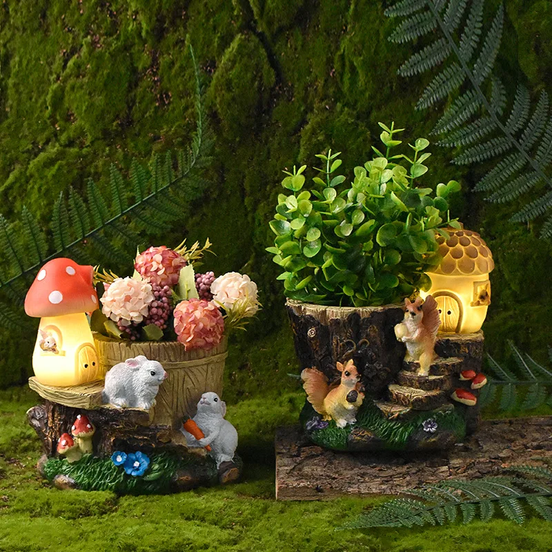 

Outdoor Garden Solar Hexagonal Lamp Resin Decoration Cute Animal Figurine Light Hedgehog Dog Sculpture With Solar Light For Cour