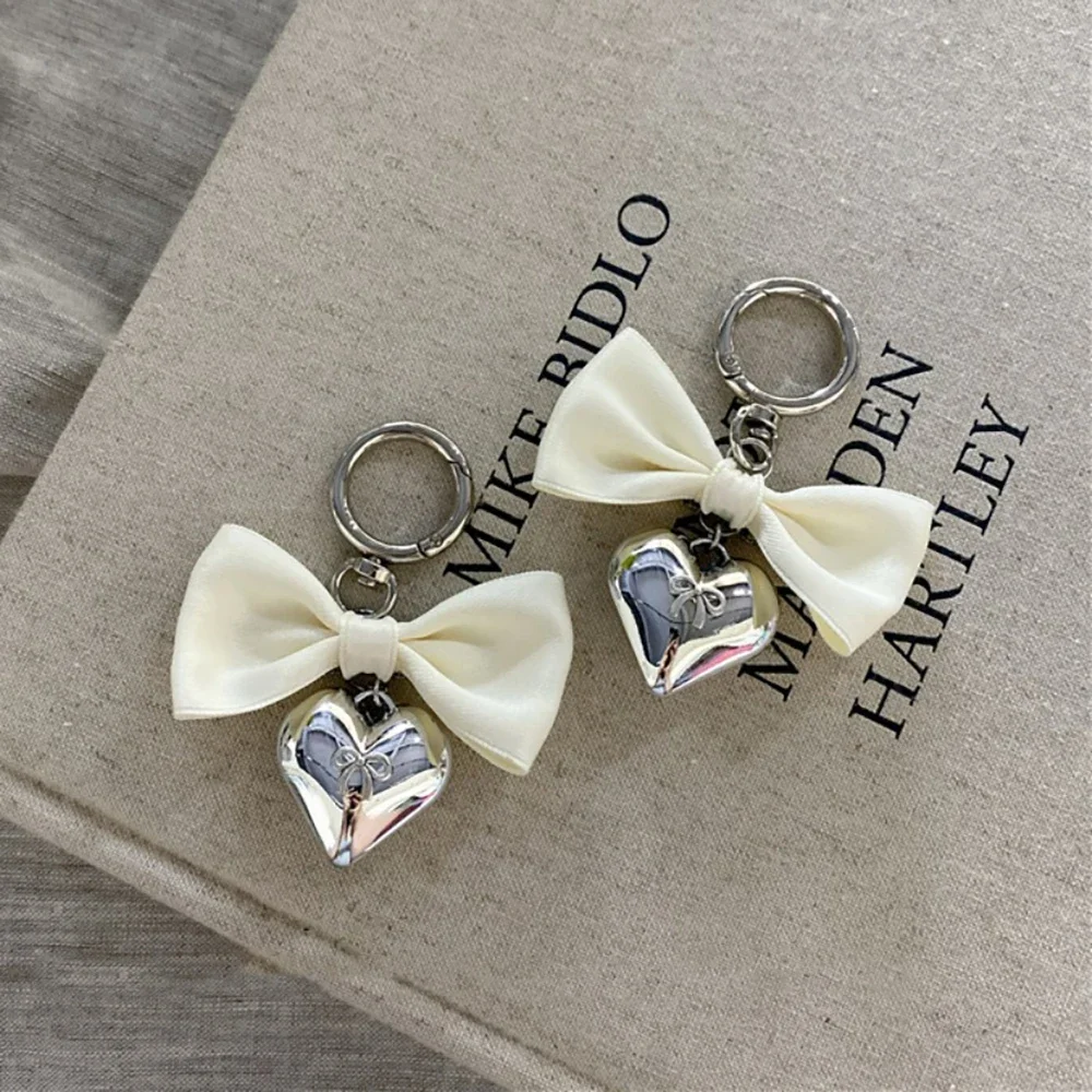 Simple Y2K Ribbon Bowknot Heart Pendant Keychain Sweet Cool Girls Phone Chain Charms Fashion Bag Decoration Accessories Keyring