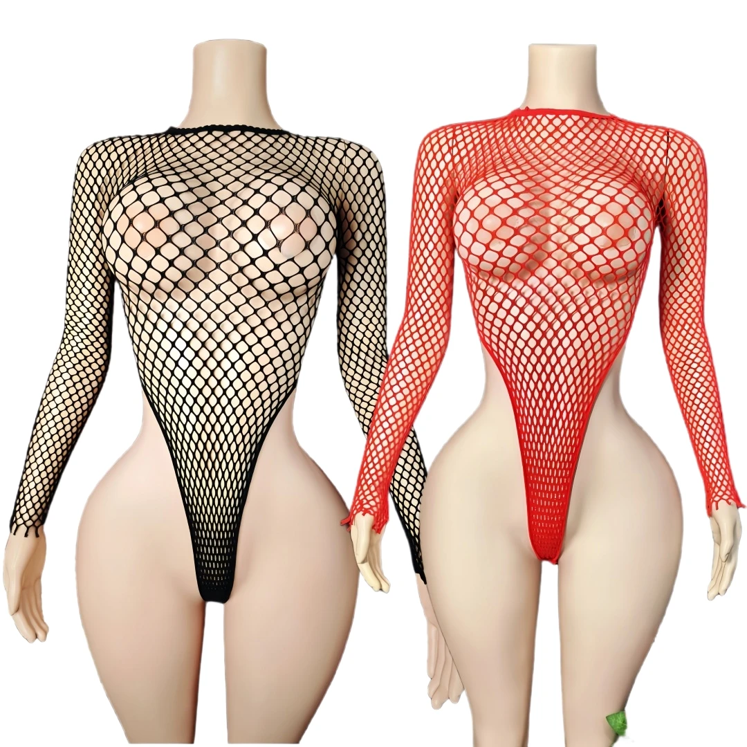 

Sexy Crotchless Lingerie Full Sleeve Bodystockings Mesh Transparent Babydolls Underwear Erotic Fishnet Hollow Baby Dolls Dresses