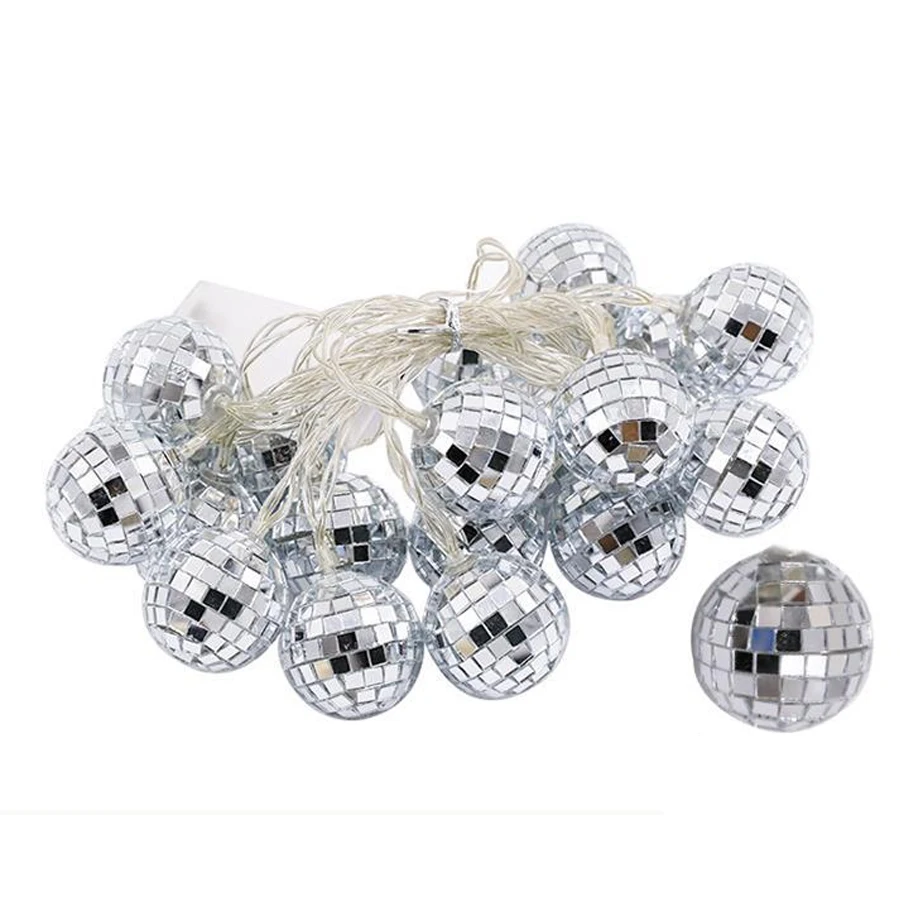 Transparente LED Light String com controle remoto, espelho acrílico, bola de Natal, luz noturna, decoração