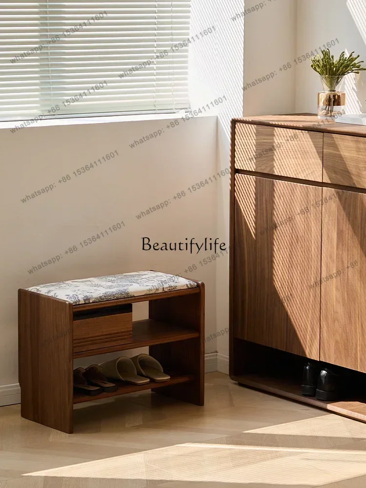 Factory DirectShoe change stool Household door soft bag shoe cabinet integrated solid wood can sit bench