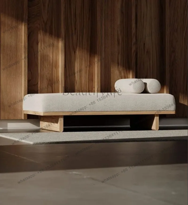 Modern new Chinese solid wood sofa stool Nordic fabric bench