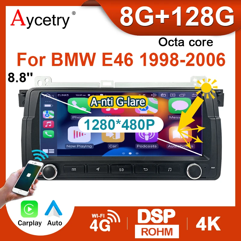 8.8'' Carplay Android 12 Car Radio GPS For BMW 3 Series E46 M3 318/320/325/330/335 Auto Stereo Audio Autoradio BT 4G Navigation