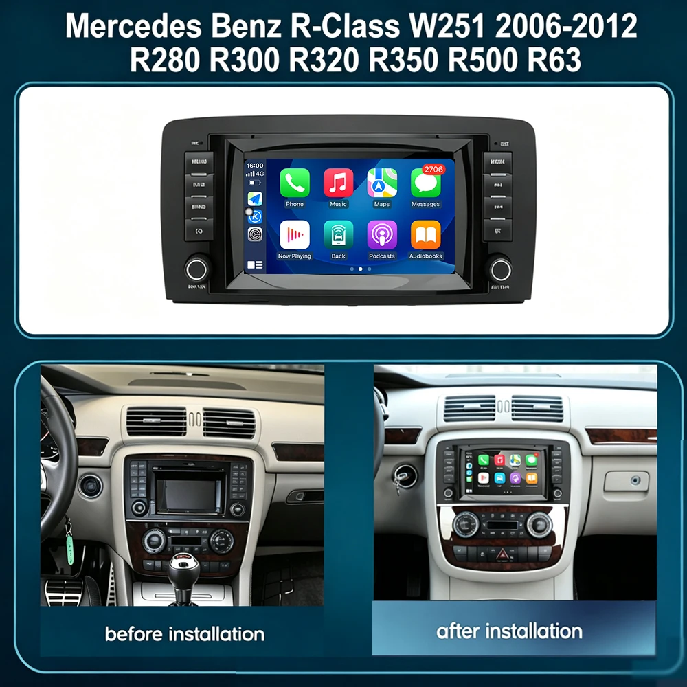 Android 16 Auto Navigation GPS Navigation For Mercedes Benz R-Class W251 2006-2012 R280 R300 R320 R350 R500 R63 Wireless Carplay
