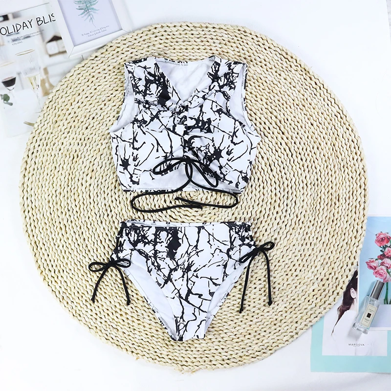 Sexy High-Waist Women's Swimsuit Two-Piece Beachwear 2025 Printed Bikini Set Female Swimwear Bodysuit Femme Bathing Suit