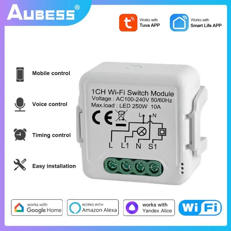 Aubess MINI WIFI Smart Switch 1/2 Way Double-Control Smart Scene TUYA Smart Life App-Controlled Device Via eWeLink Google Home