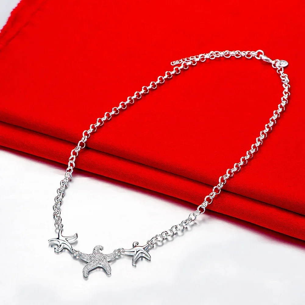 925 Sterling Silver Necklace 18 Inches Beautiful Star Starfish Pendant Chain For Women Fashion Jewelry Noble Christmas Gifts