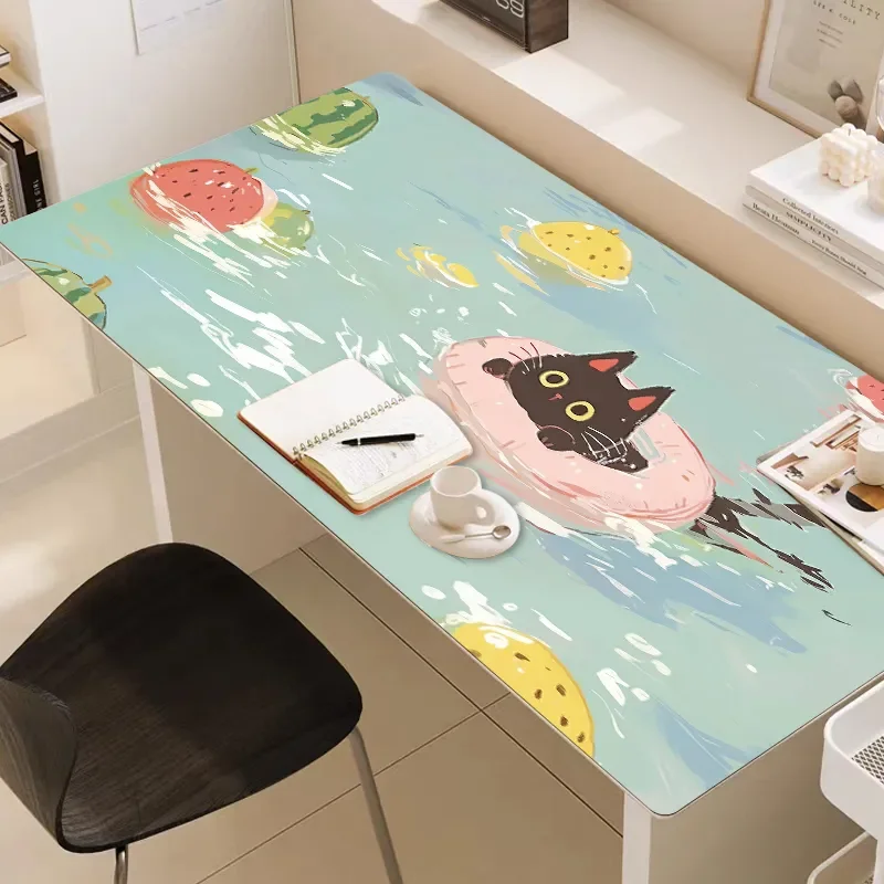 Swimming Kitten Pu Leather Mousepad Office Desk Mat Mouse Pad Computer Speed Type Carpet Mat Player Laptop Keyboard Cartoon