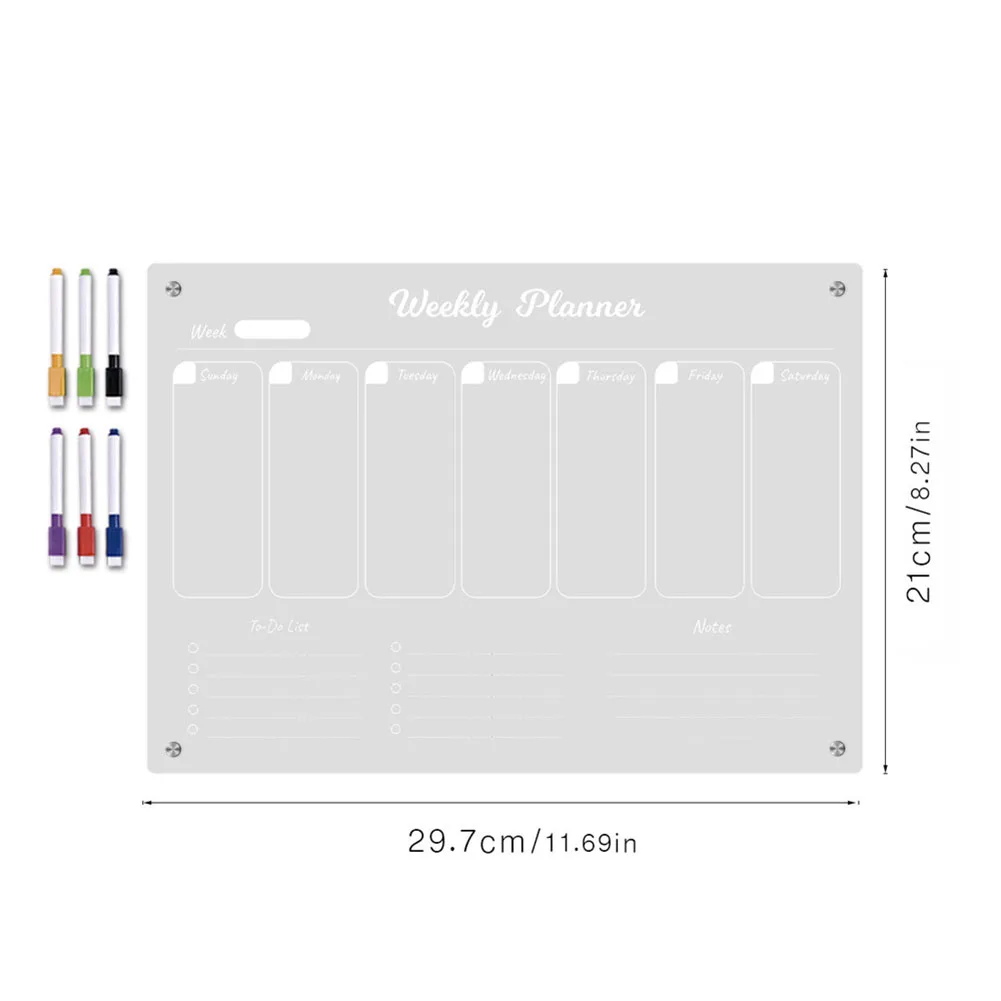 Doorzichtige Acryl Magnetische Koelkast Board Planner Dagelijks Wekelijks Schema Koelkastkalender Met 6 Uitwisbare Markers Voor Thuisschool