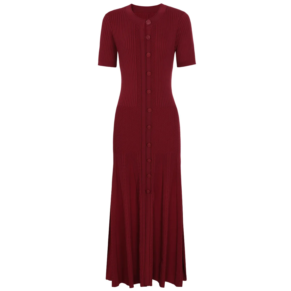 Elegante A-lijn lange shirtjurk Hoge kwaliteit mode Vintage turn-down kraag gebreide maxi-jurk met korte mouwen