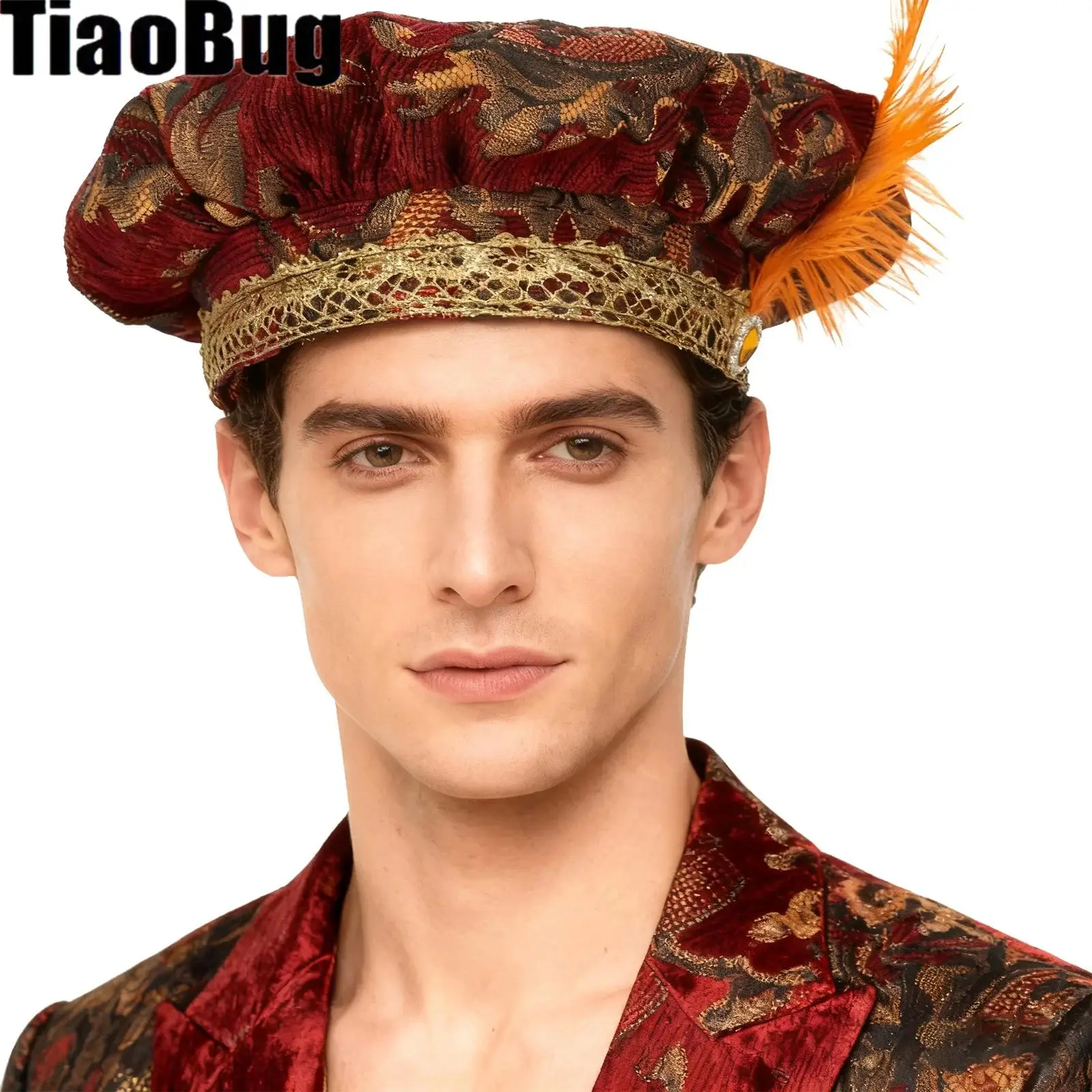 Medieval Feathered Renaissance Hat Beret Floppy Hat Delicate Cosplay Costume Accessories for Women Men