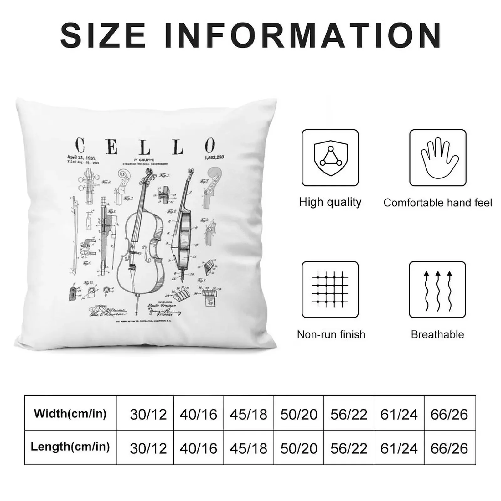 Cello Vintage Patent Cellist Drawing Print Throw Pillow sleeping pillows Pillow Cases pillow