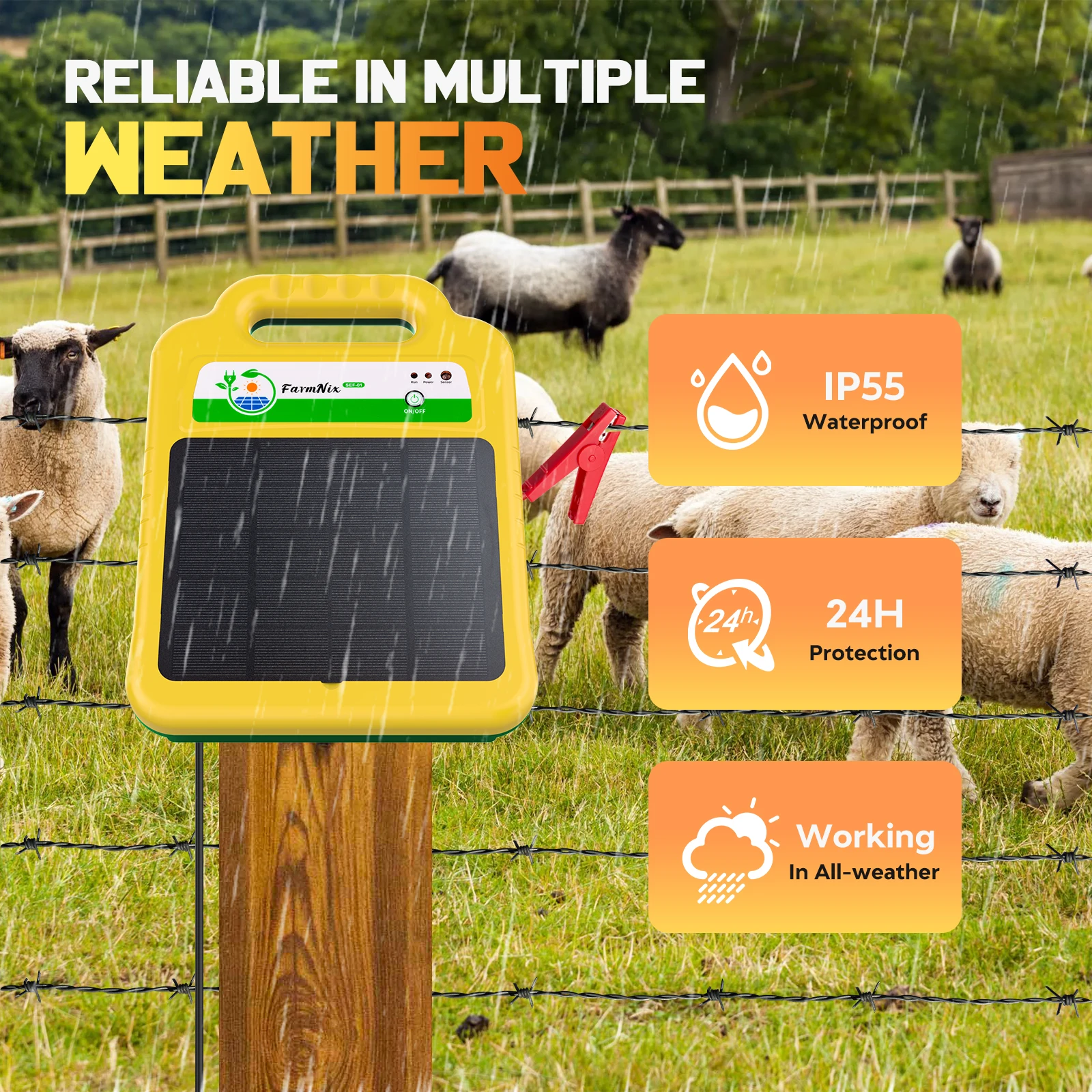 10KM Solar  Electric Fence Energizer Livestock Electric Fence Pulse Shepherd Ranch Fencefor for Cattle Animals Farm Too